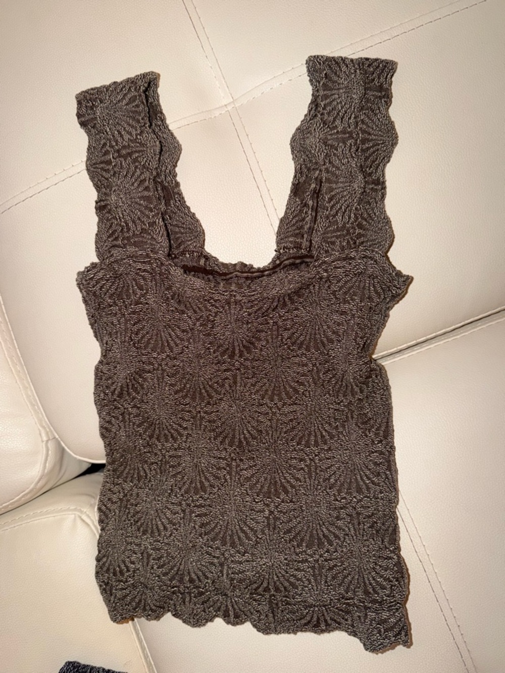 Textured Crochet-Style Tank Top in Dark Brown